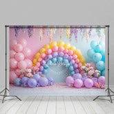 Aperturee - Aperturee Colorful Floral Balloon Birthday Cake Smash Backdrop